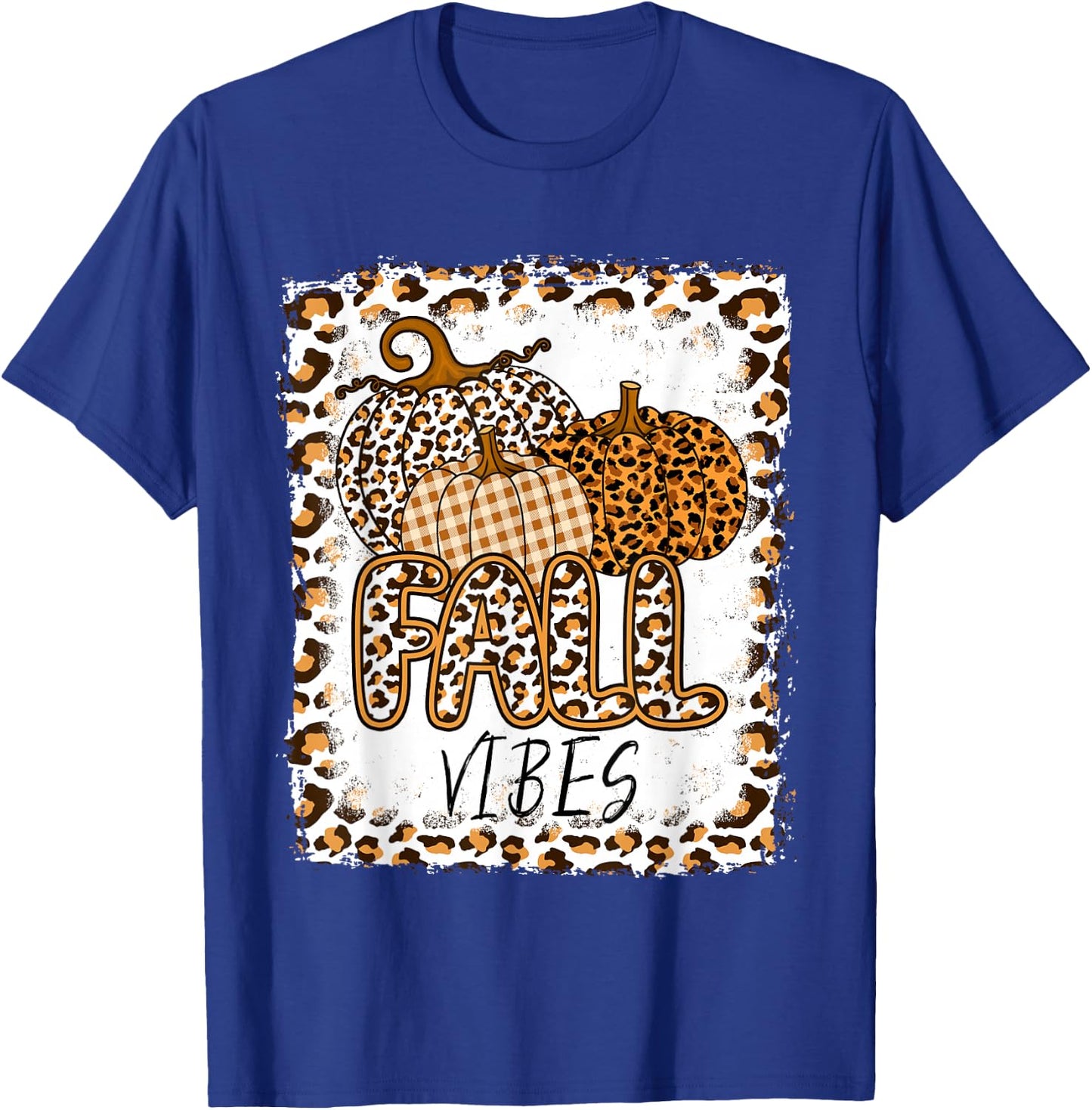 Pumpkin Leopard Print Fall Vibes Thanksgiving Autumn Women T-Shirt - T-Shirt | Royal