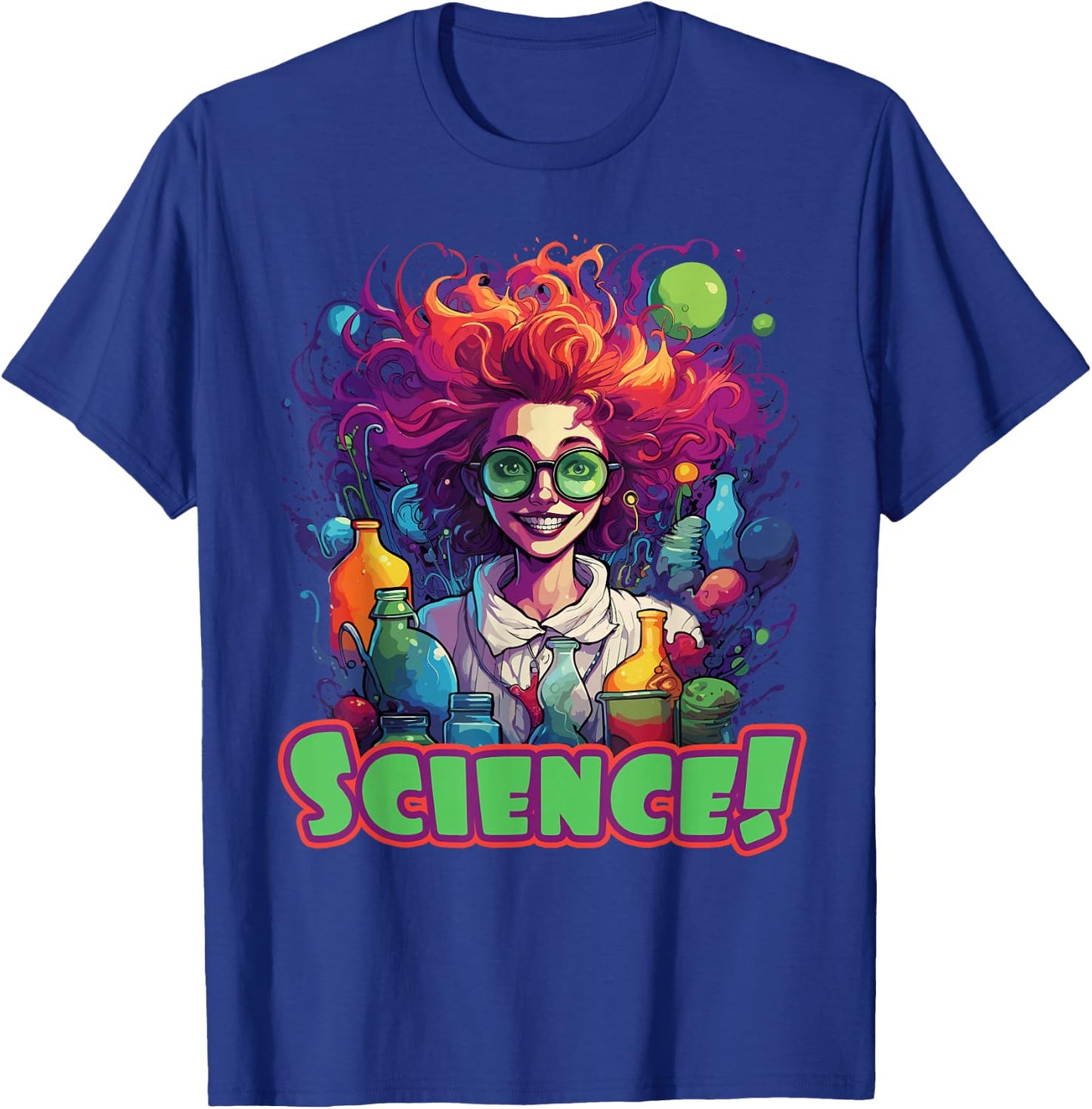 Funny Female Mad Scientist Cartoon Woman Science T-Shirt - T-Shirt | Royal