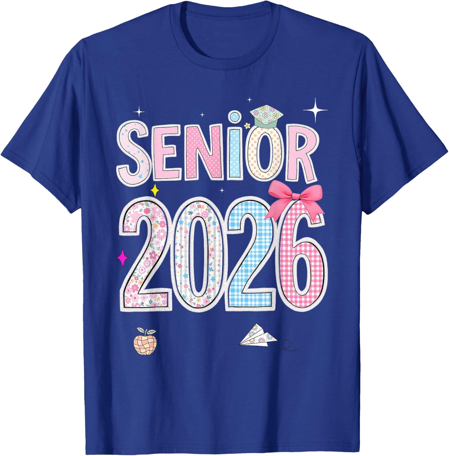 Back To School Senior 2026 Pastel Floral Graduation Bow Cap T-Shirt - T-Shirt | Royal