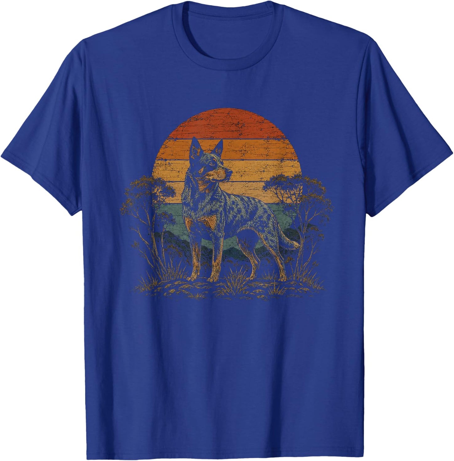 Retro Australian Cattle Dog Blue Heeler Artwork Design T-Shirt - T-Shirt | Royal