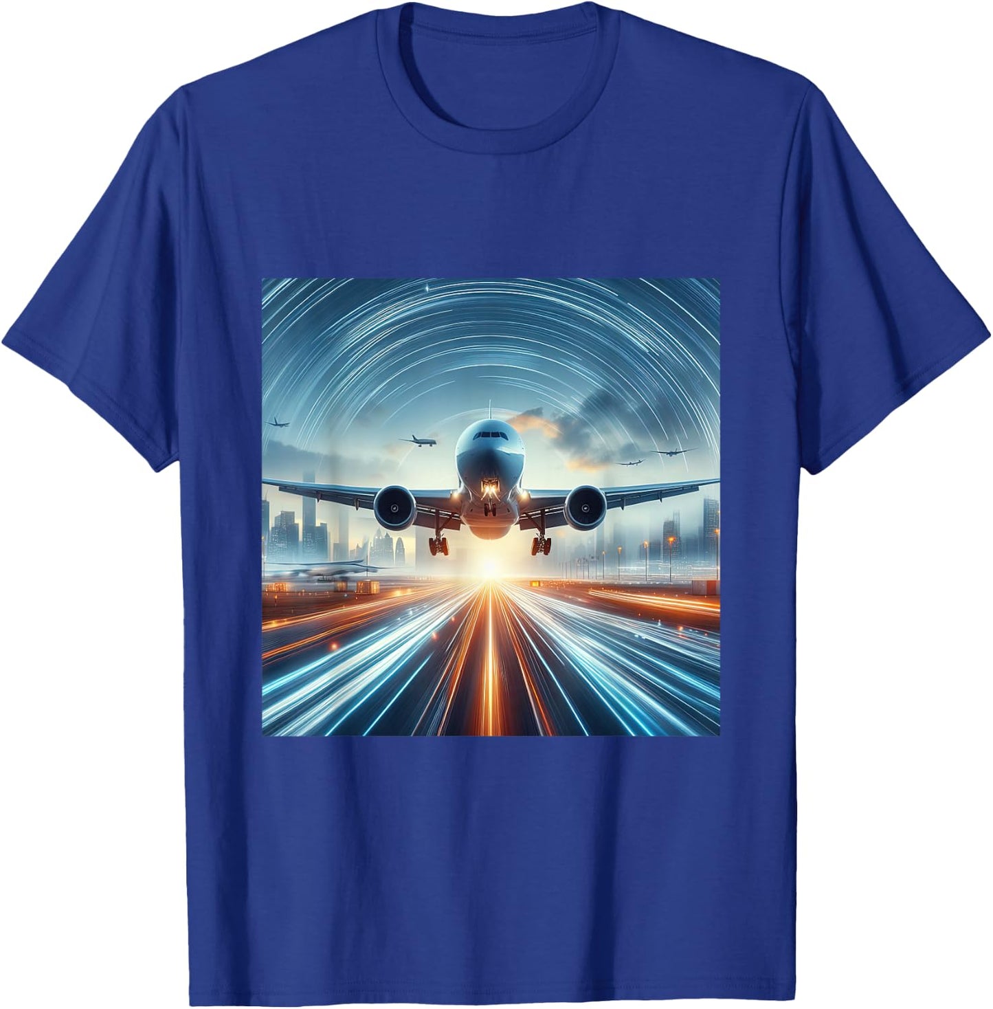 B-777 Aircraft Aviation Airplane Airport Runway Landing T-Shirt - T-Shirt | Royal