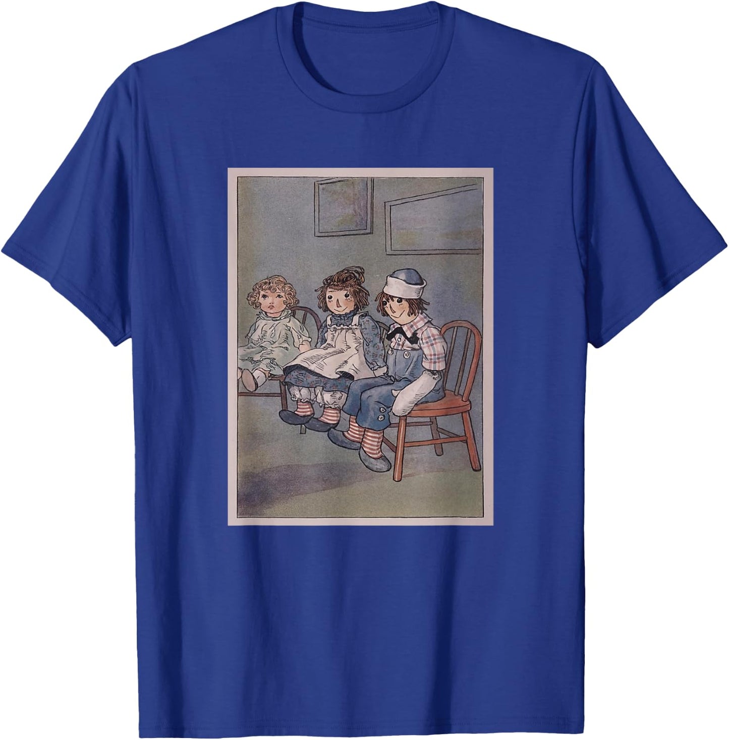Raggedy Ann, Andy and a Doll Sitting in Chairs (1920) T-Shirt - T-Shirt | Royal