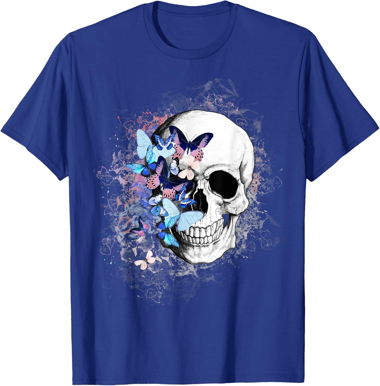 Skull with colorful butterflies, anatomy art T-Shirt - T-Shirt | Royal