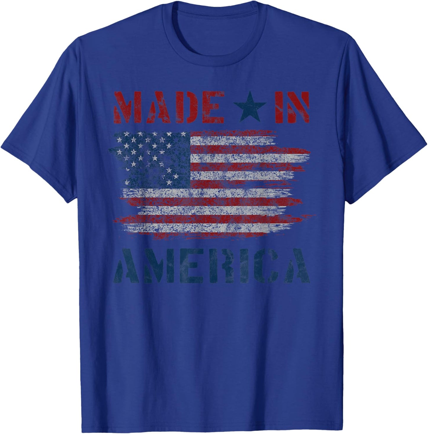 Made In America With US Flag Design For USA Independence Day T-Shirt - T-Shirt | Royal