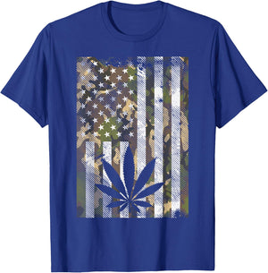 Camo American Flag Weed Cannabis Marijuana 420 Stoner Gift T-Shirt - T-Shirt | Royal