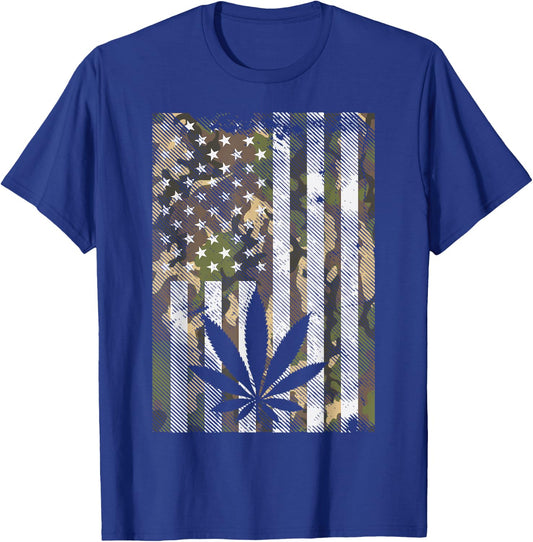 Camo American Flag Weed Cannabis Marijuana 420 Stoner Gift T-Shirt - T-Shirt | Royal