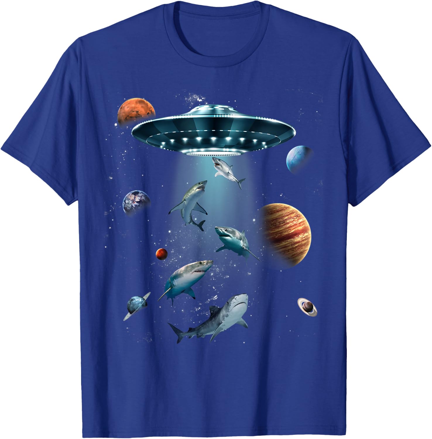Galaxy Fish shark Space UFO Alien Stars Sea Ocean Sharks T-Shirt - T-Shirt | Royal