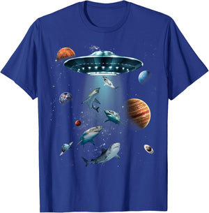 Galaxy Fish shark Space UFO Alien Stars Sea Ocean Sharks T-Shirt - T-Shirt | Royal