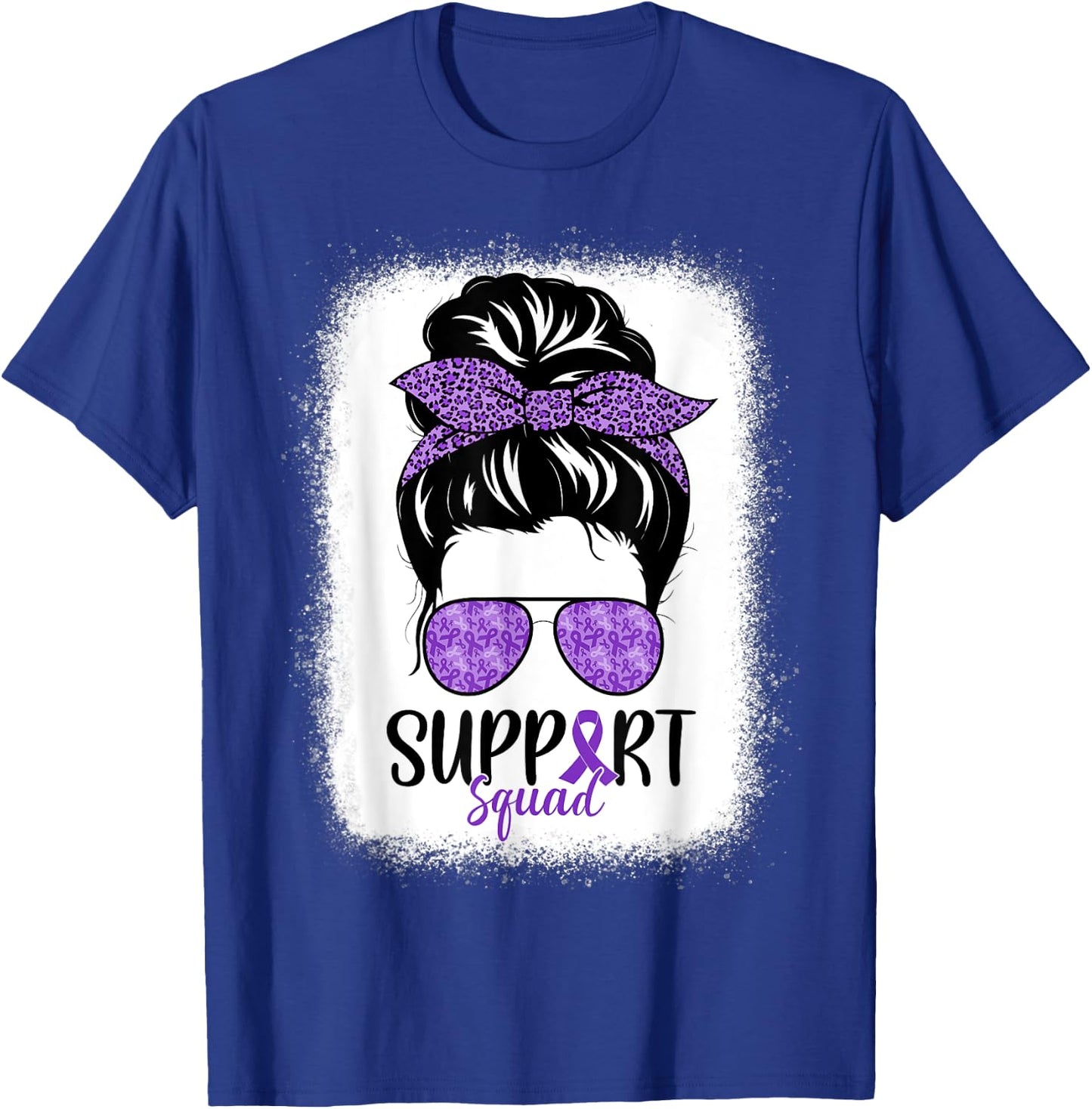 Support Squad Pancreatic Cancer Messy Bun Leopard T-Shirt - T-Shirt | Royal