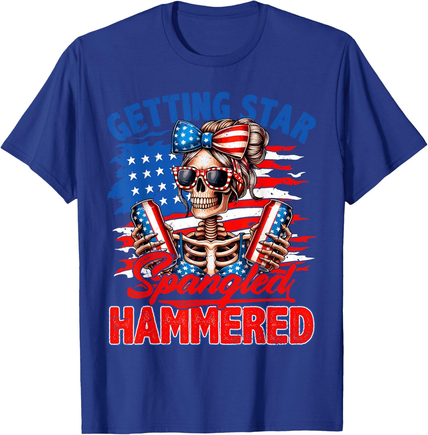 Getting Star Spangled Hammered 4th Of July Messy Bun Women T-Shirt - T-Shirt | Royal