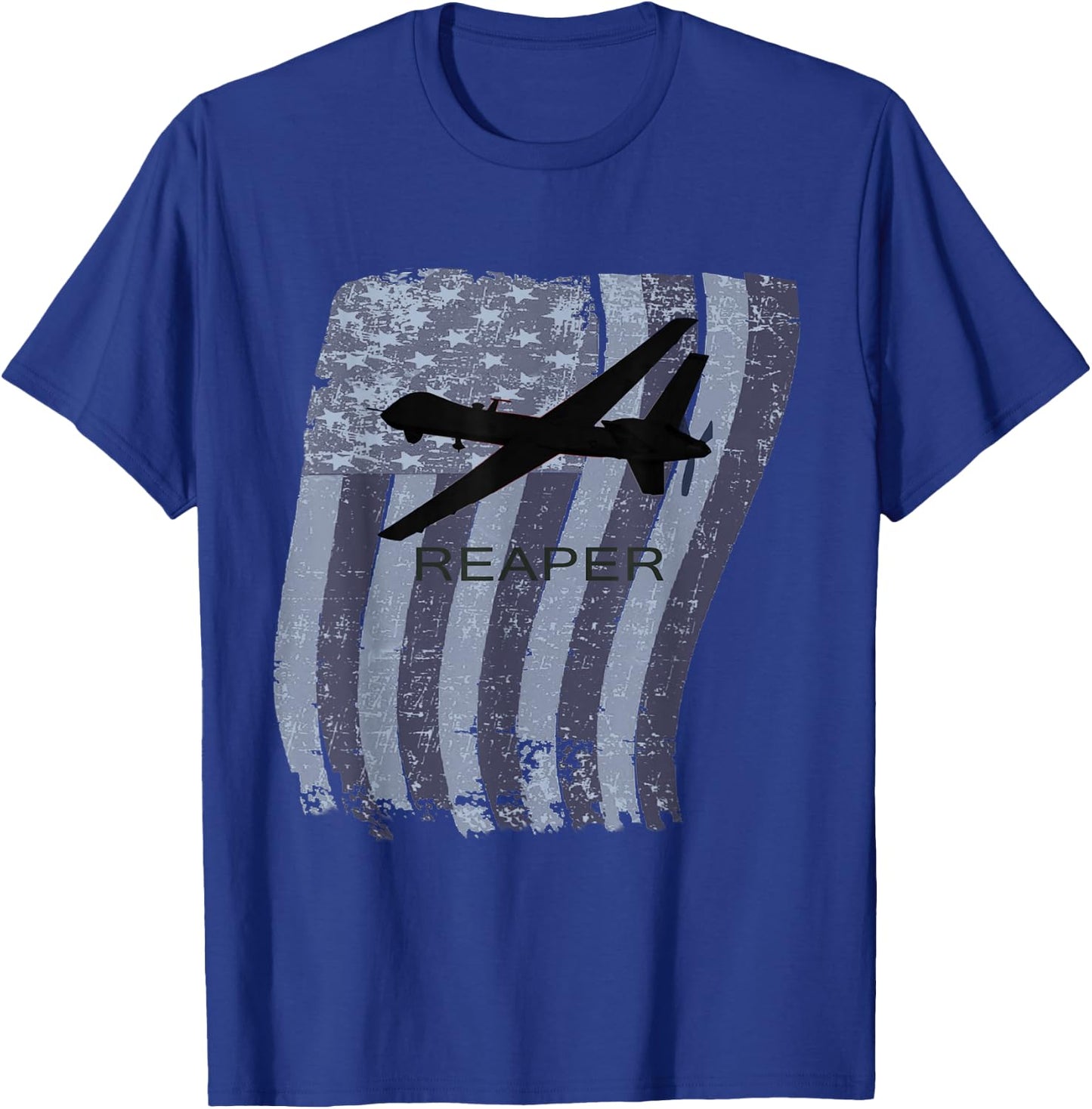 MQ-9 Reaper Drone Plane Distressed US Flag T-Shirt - T-Shirt | Royal