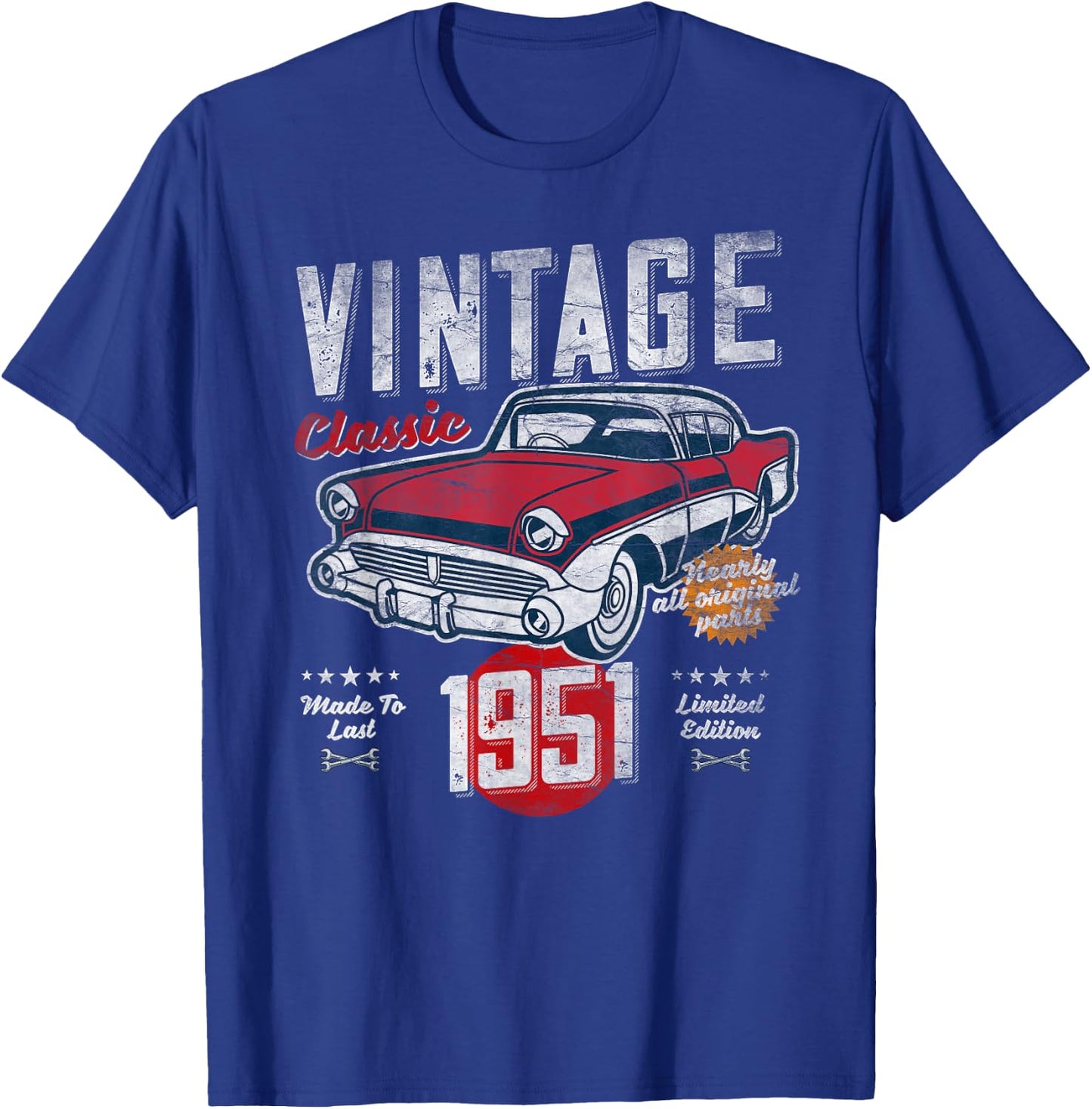 Vintage Born 1951 Birthday 1950s Classic Car T-Shirt - T-Shirt | Royal