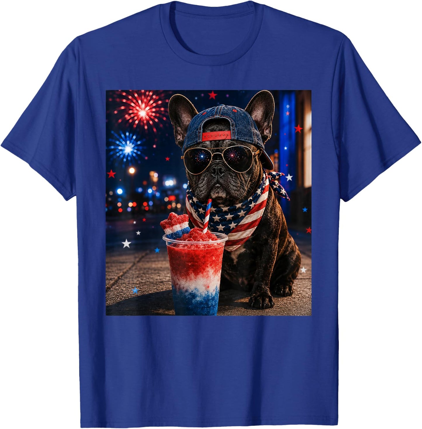 4th of July French Bulldog Red White Blue Slushie T-Shirt - T-Shirt | Royal
