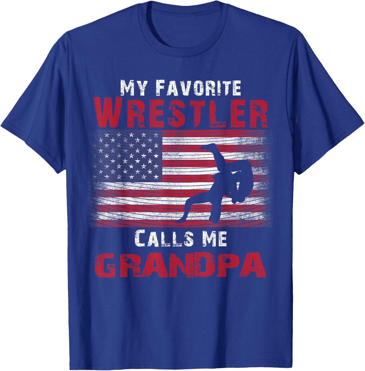 My Favorite Wrestler Calls Me Grandpa Fathers Day USA Flag Kids Men T-Shirt - T-Shirt | Royal