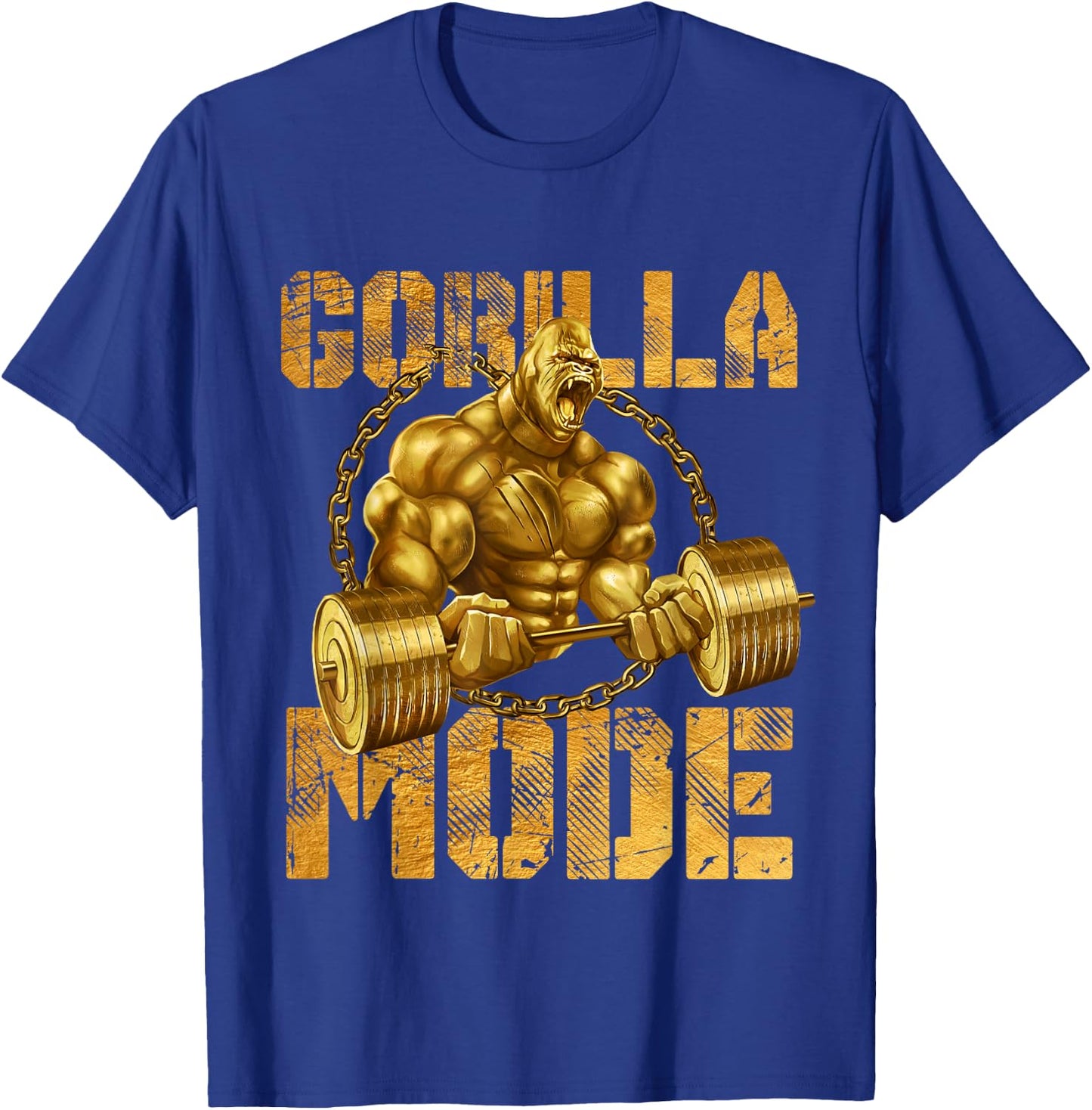Gorilla Mode Weight Lifting Power Beast Workout Gold Fitness T-Shirt - T-Shirt | Royal