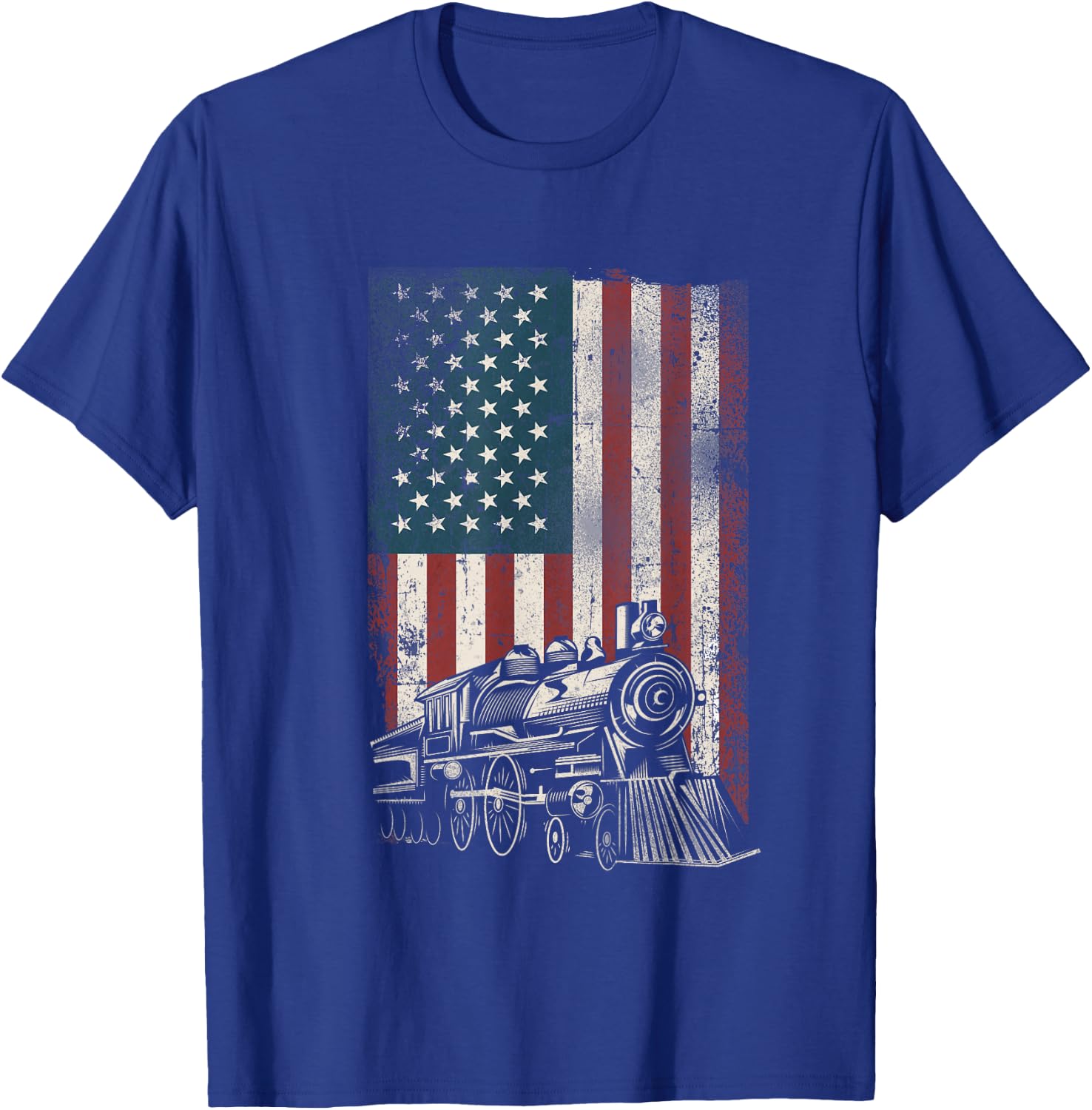 Steam Train Driver Trainspotting Locomotive American Flag T-Shirt - T-Shirt | Royal