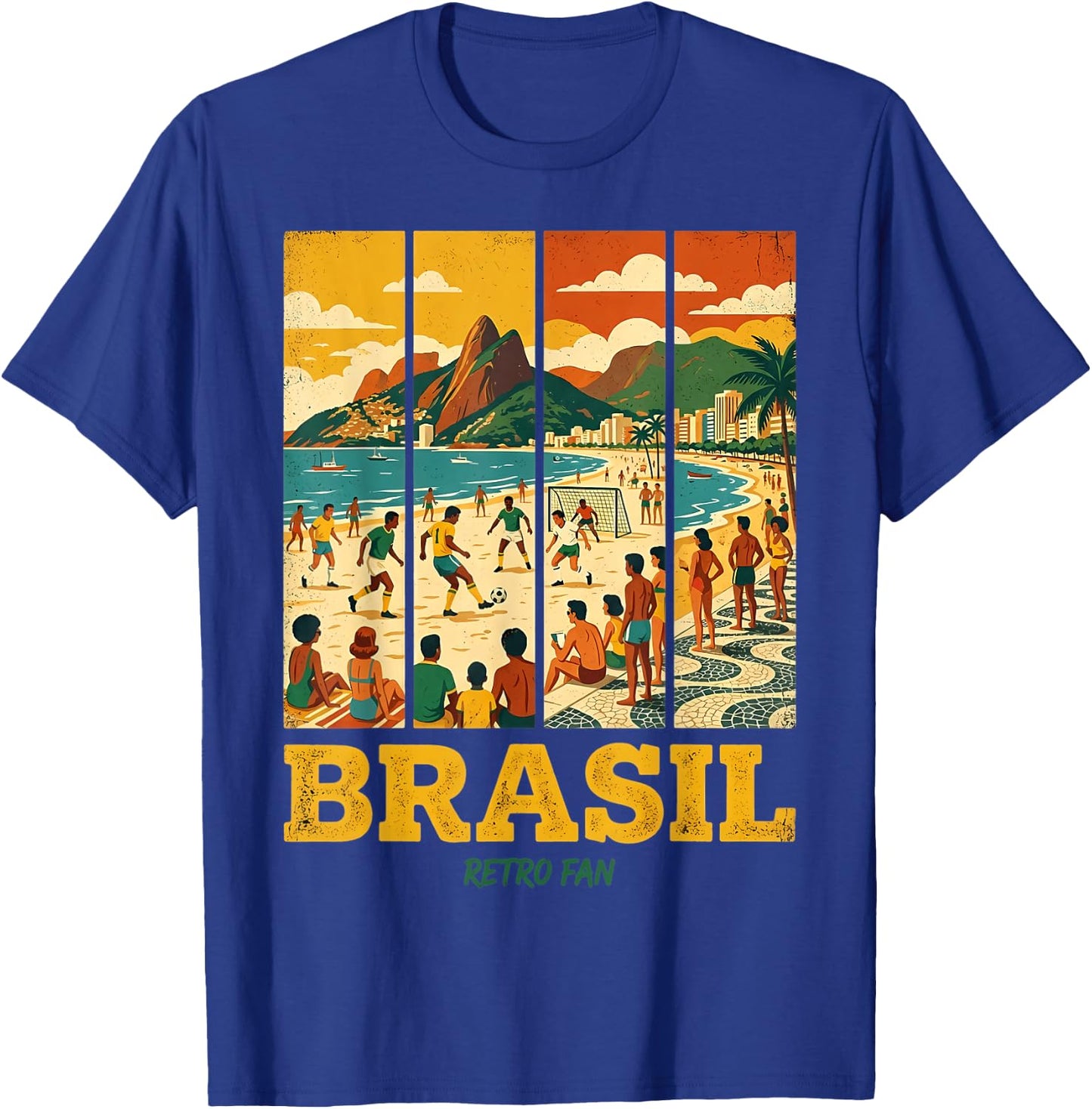Vintage Brasil Beach Futebol Retro Fan Rio Graphic T-Shirt - T-Shirt | Royal