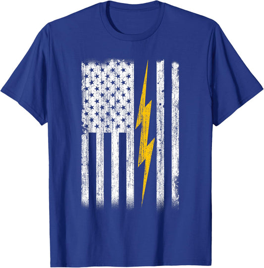 Electrician Flag Us Shirt Gift T-Shirt - T-Shirt | Royal