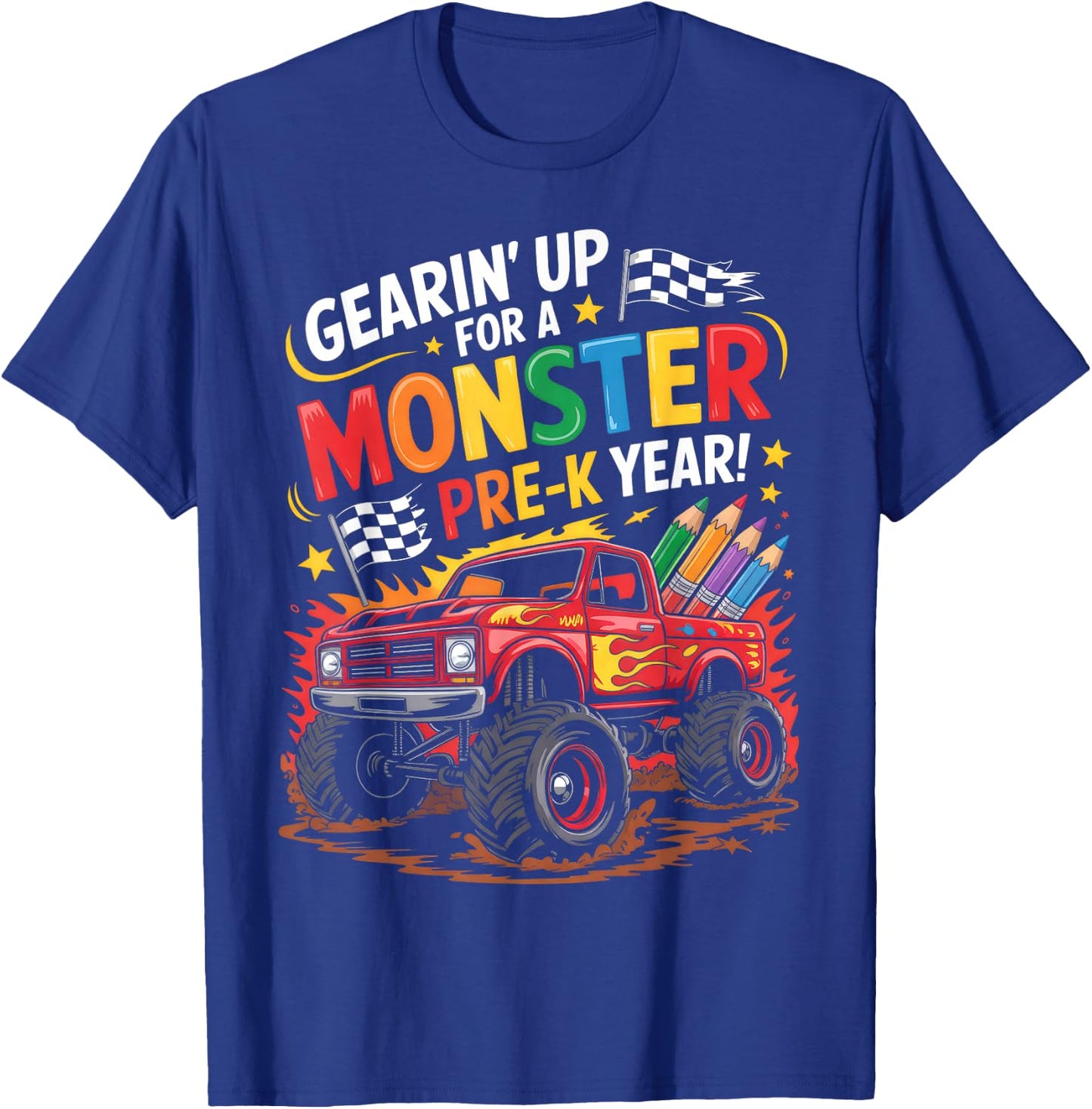 Back to School Preschool Pre-K Monster Truck First Day Boys T-Shirt - T-Shirt | Royal
