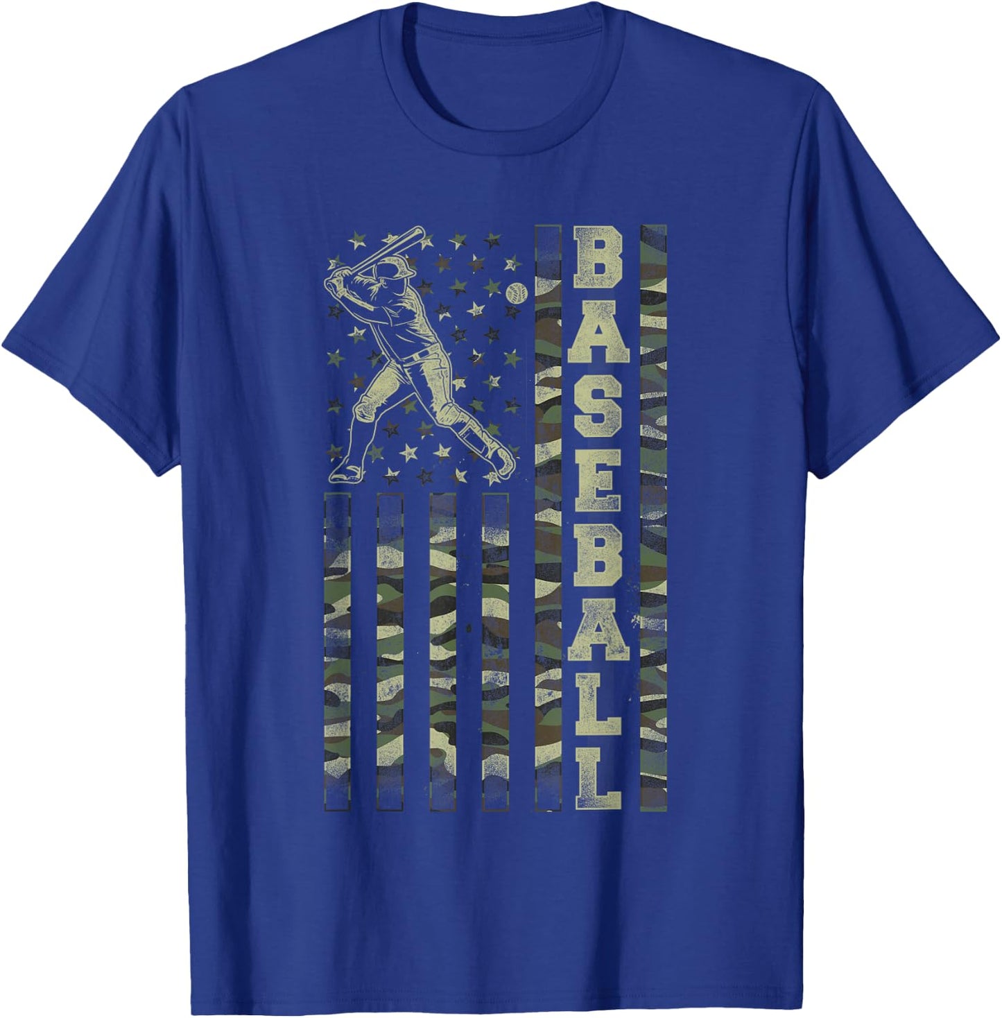 Baseball Fan Usa American Flag Camo Camouflage T-Shirt - T-Shirt | Royal