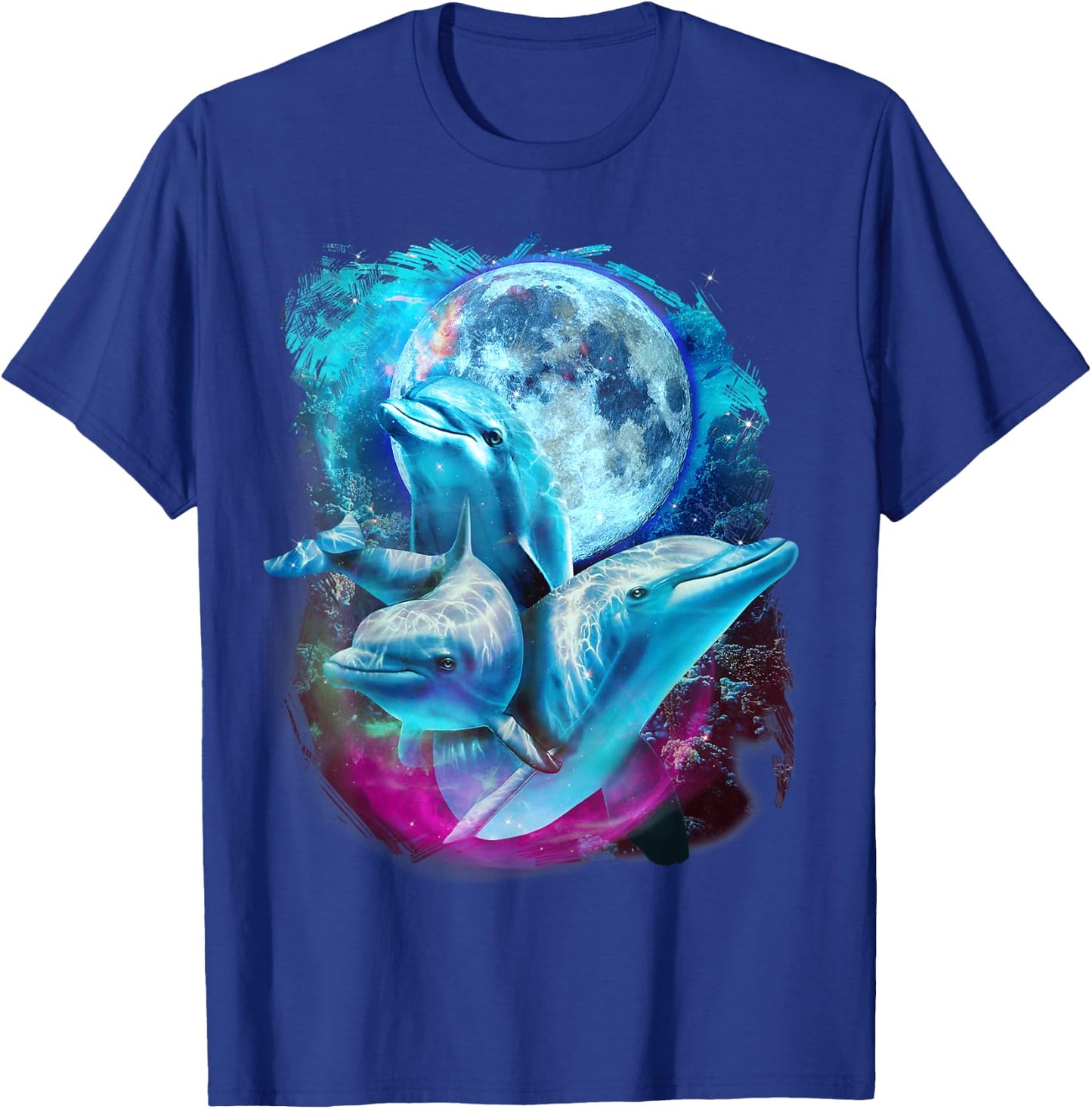 3 Moon Dolphin Funny Sea Creature Bottlenose Fish Art Humor T-Shirt - T-Shirt | Royal