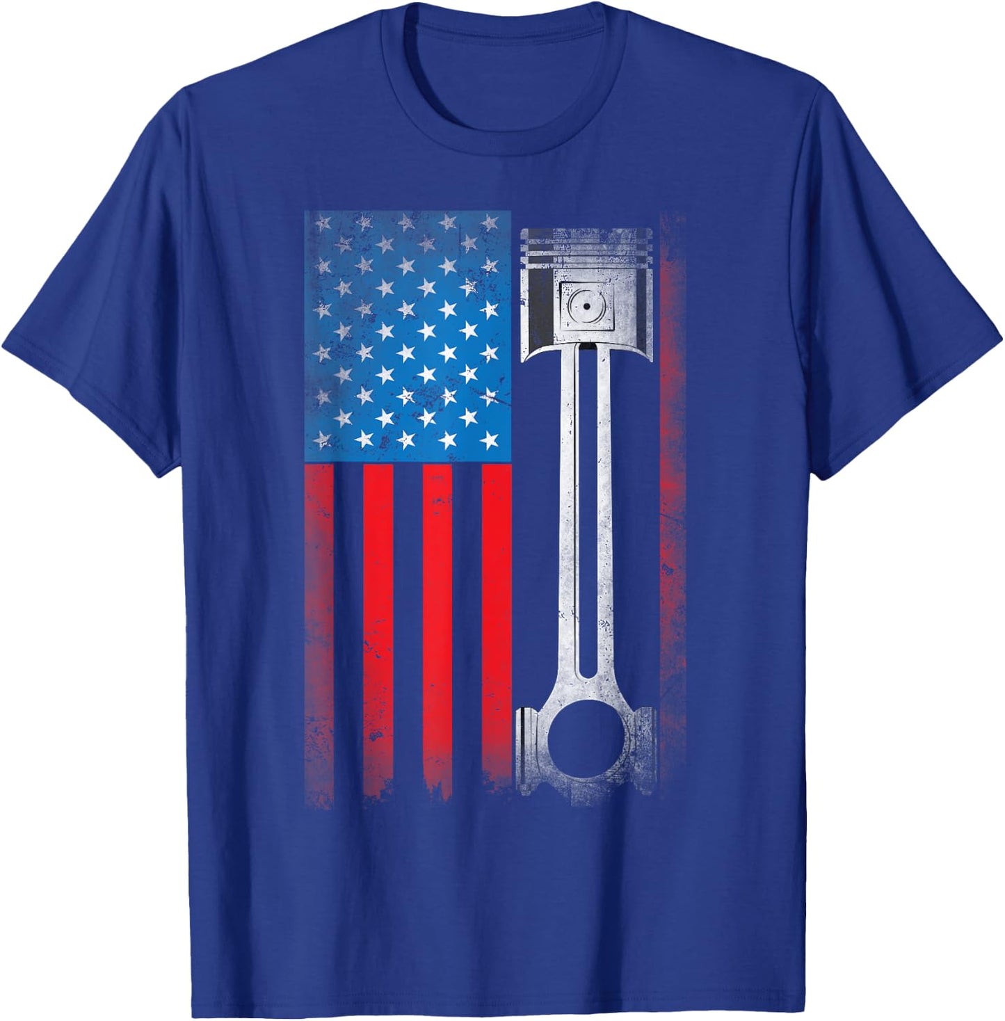 Horsepower Vintage Auto USA US American Flag Piston Racing T-Shirt - T-Shirt | Royal