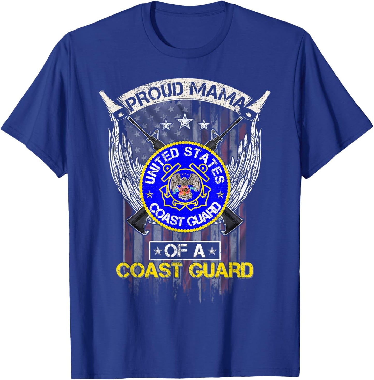 Vintage USA American Flag Proud Mama Of A US Coast Guard Men T-Shirt - T-Shirt | Royal