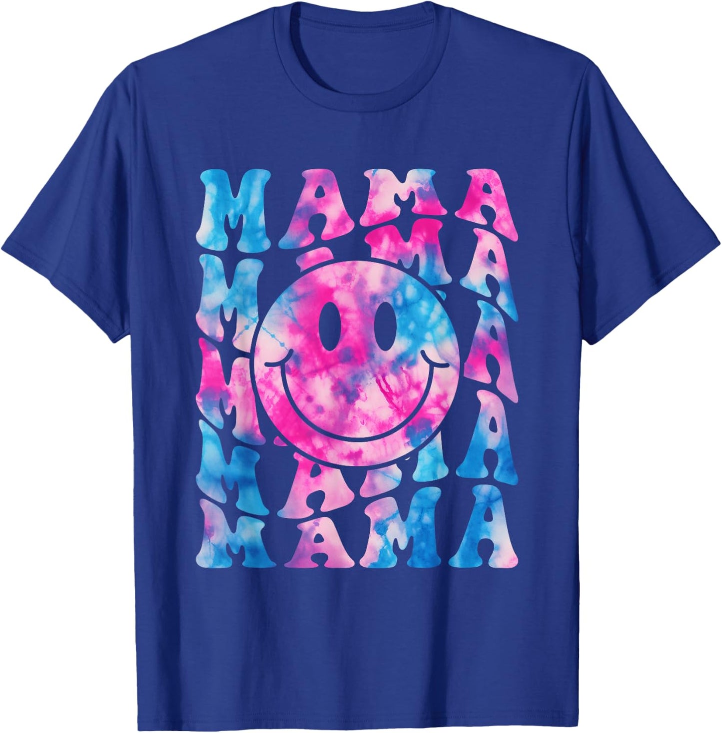 MAMA Tie Dye Retro Happy Face Family Matching Mother's Day T-Shirt - T-Shirt | Royal