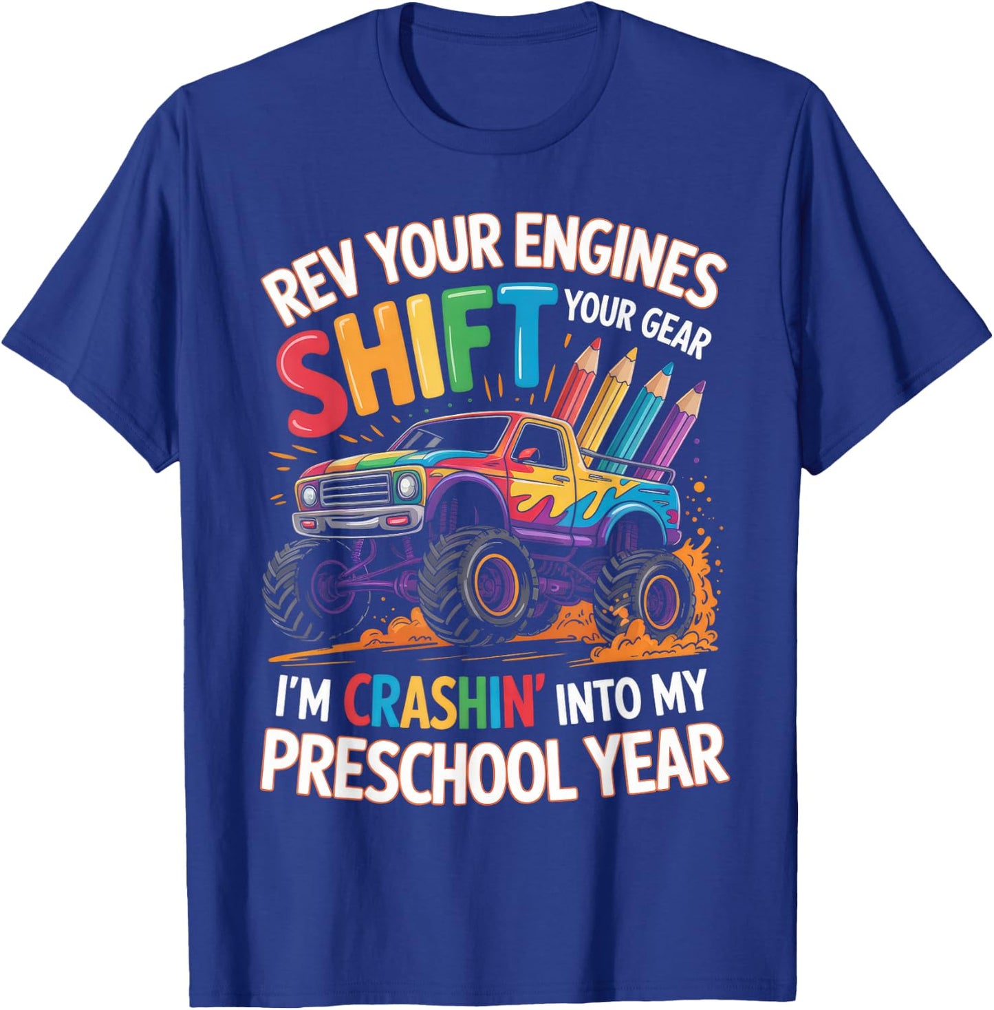 Back to School Pre-K Preschool Monster Truck First Day Boys T-Shirt - T-Shirt | Royal