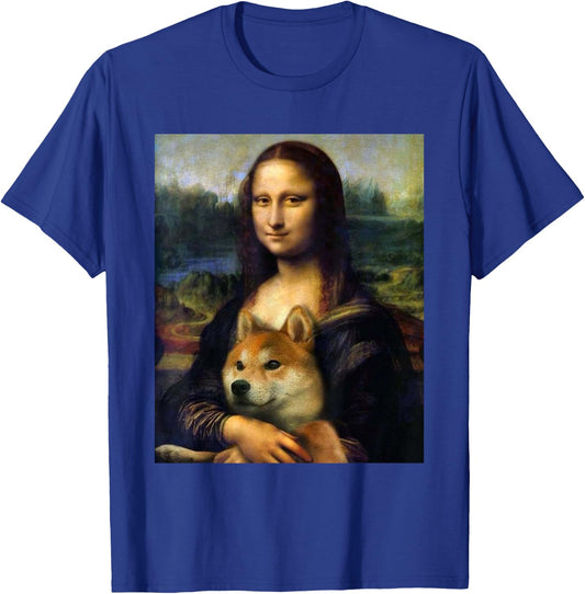 Mona Lisa da Vinci Print Shirt Mona Lisa with Shiba Inu Dog T-Shirt - T-Shirt | Royal