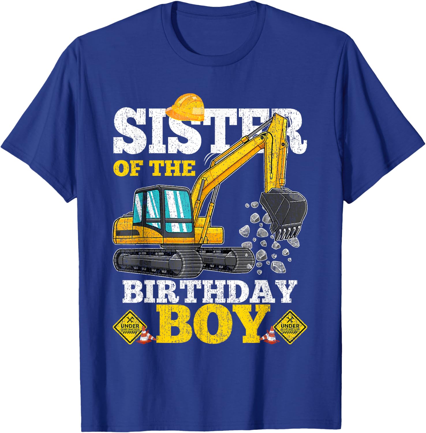 Sis of the Birthday Boy Construction Birthday Excavator Gift T-Shirt - T-Shirt | Royal