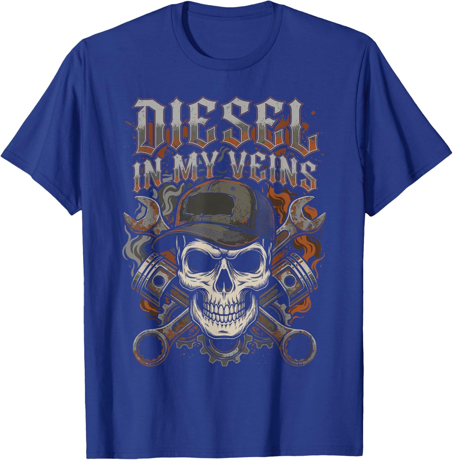Diesel in My Veins Skull Mechanic Semi Truck Driver Trucker T-Shirt - T-Shirt | Royal