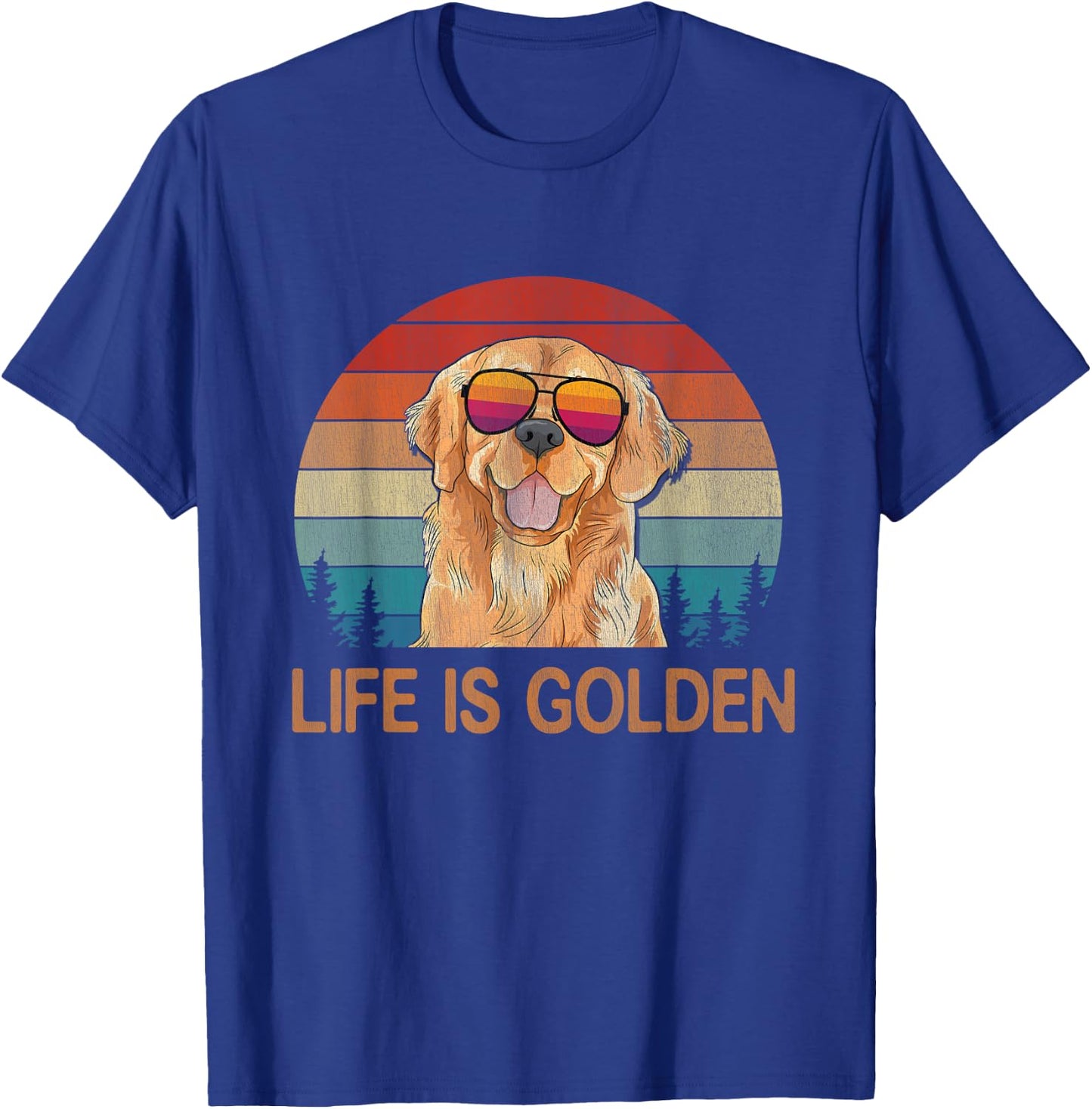 Life Is Golden Vintage Golden Retriever Dog Lover Dad Mom T-Shirt - T-Shirt | Royal
