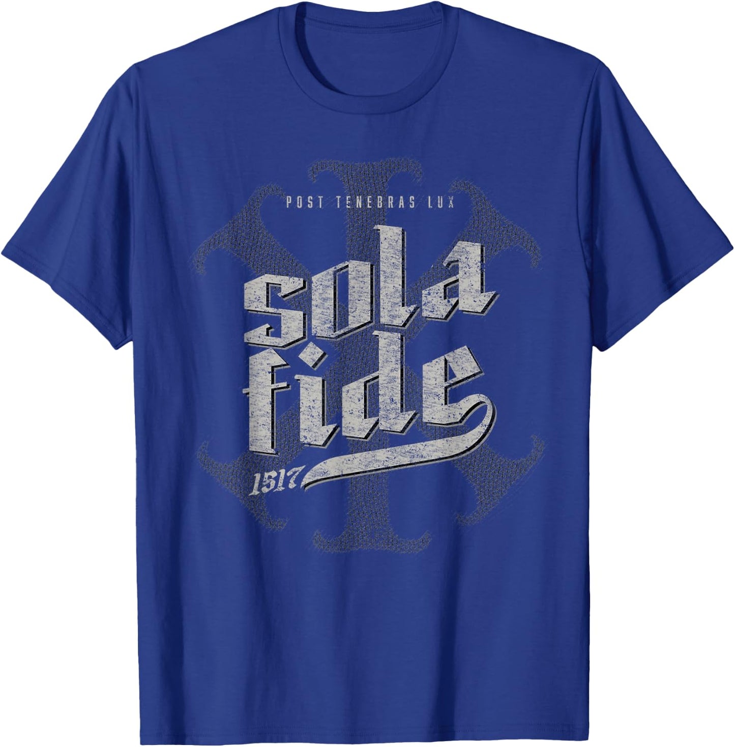 Sola Fide Post Tenebras Lux IX Christogram Retro Graphic T-Shirt - T-Shirt | Royal