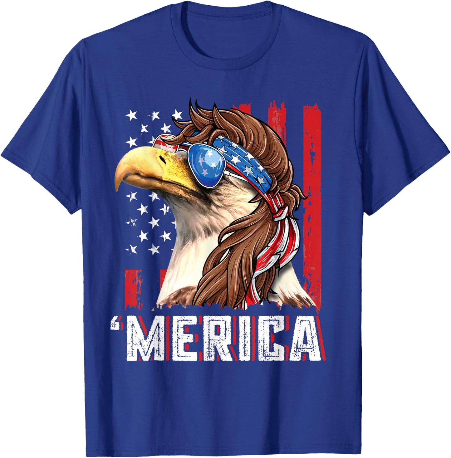 Patriotic Bald Eagle Mullet Merica USA Flag 4th of July T-Shirt - T-Shirt | Royal