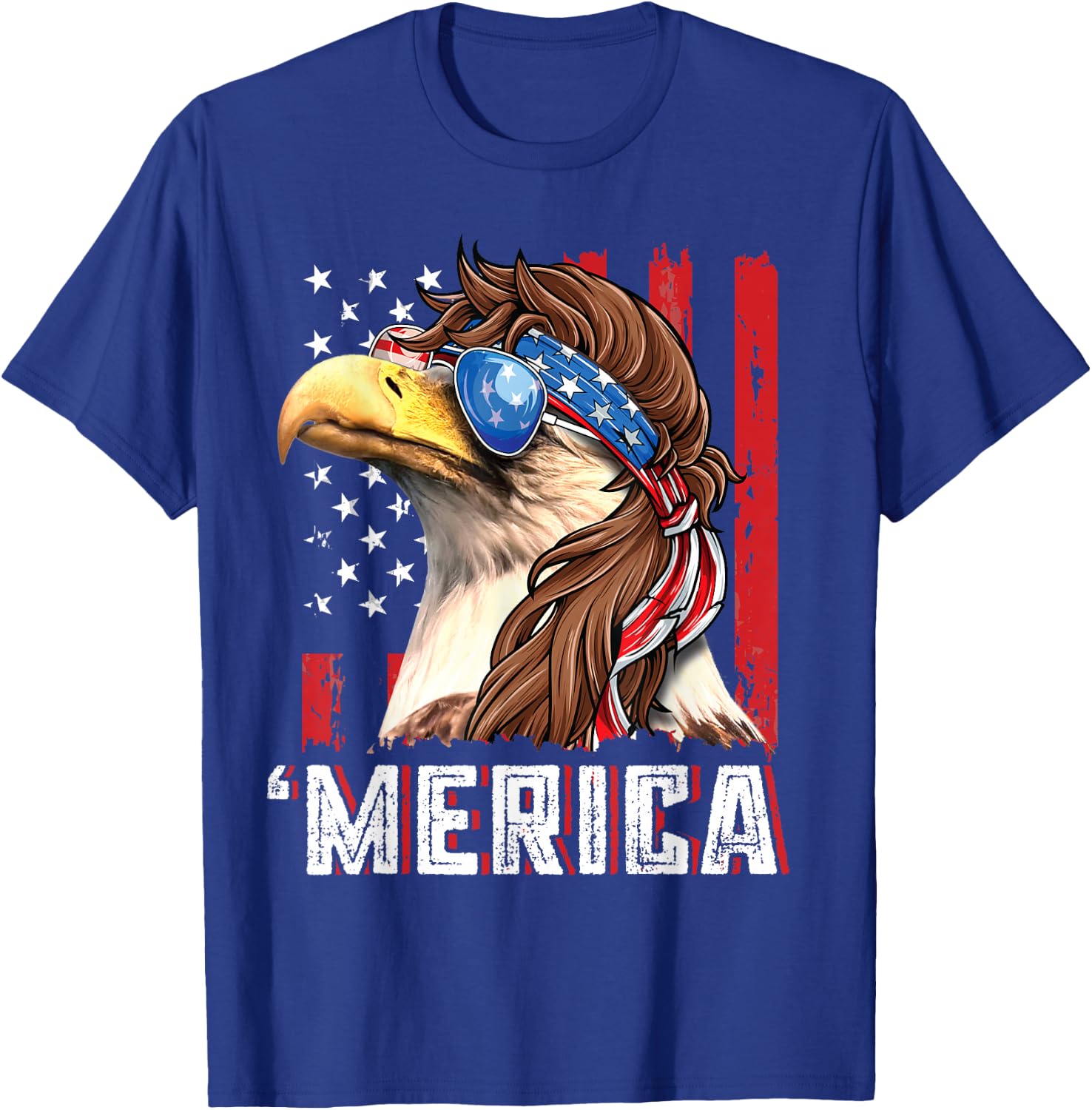 Patriotic Bald Eagle Mullet Merica USA Flag 4th of July T-Shirt - T-Shirt | Royal