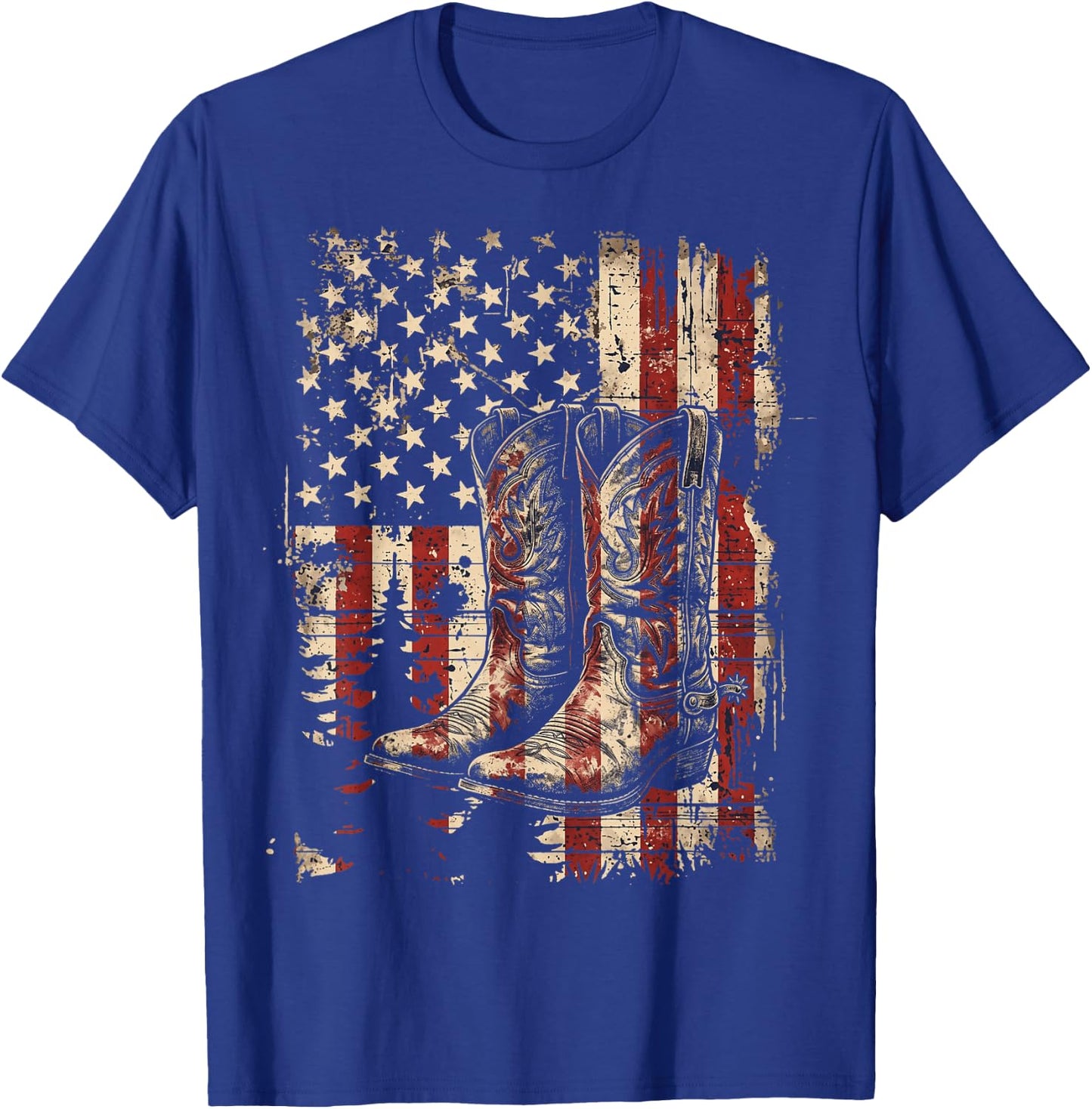 Retro Western Cowboy Boots Cowgirl American Flag 4th of July T-Shirt - T-Shirt | Royal