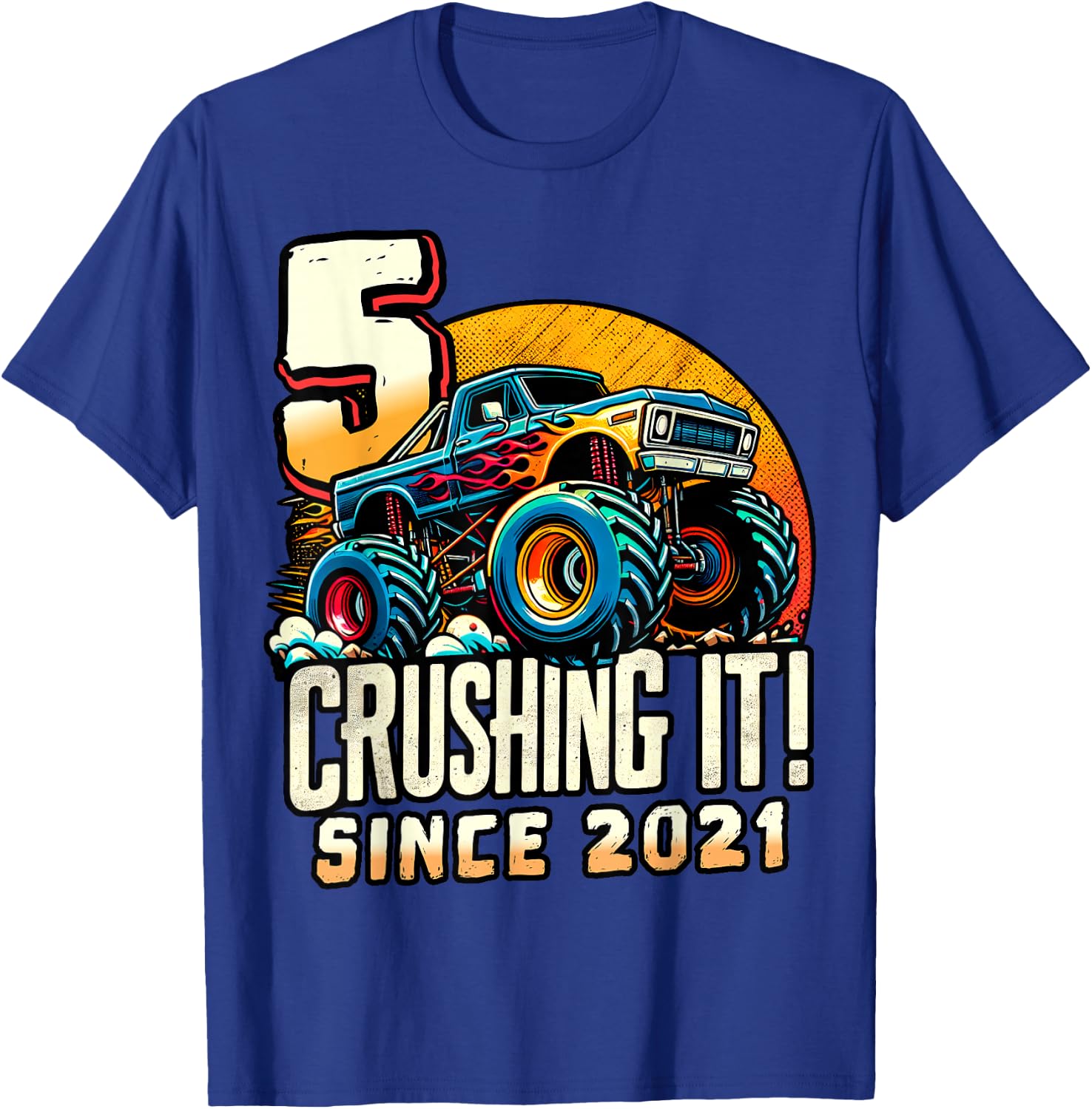 Birthday Monster Truck 5 Year Old Boys 5th Party Born 2021 T-Shirt - T-Shirt | Royal