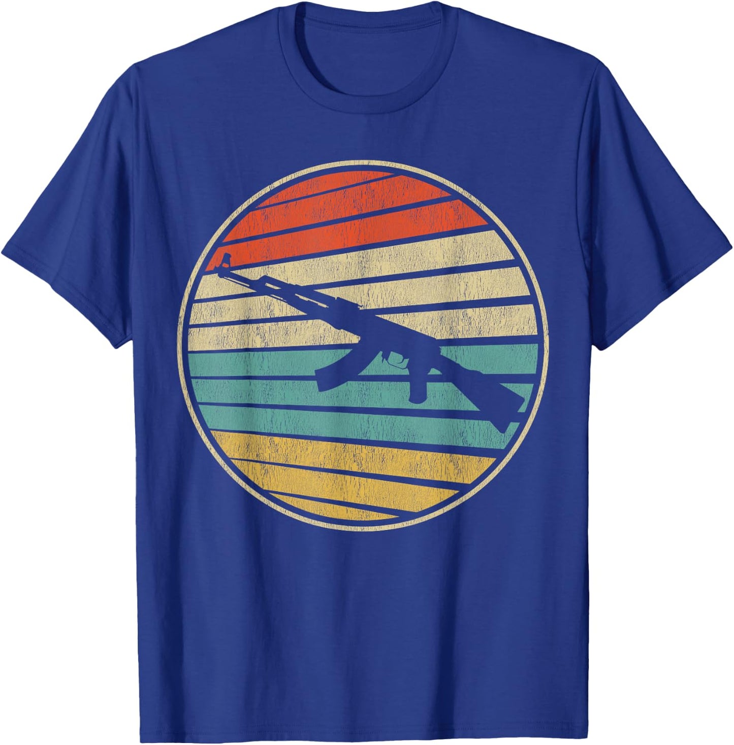 Gun Lover Retro Vintage 70s 80s AK-47 Assault Rifle Art Fun T-Shirt - T-Shirt | Royal