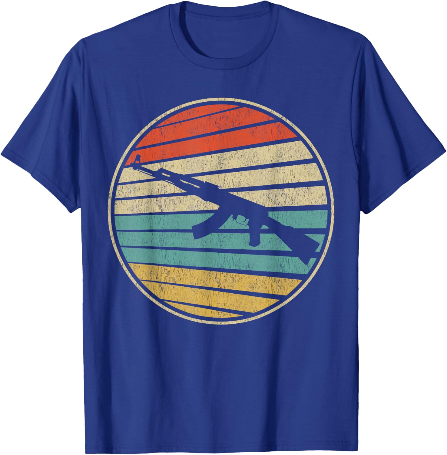 Gun Lover Retro Vintage 70s 80s AK-47 Assault Rifle Art Fun T-Shirt - T-Shirt | Royal