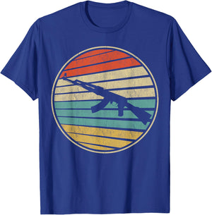 Gun Lover Retro Vintage 70s 80s AK-47 Assault Rifle Art Fun T-Shirt - T-Shirt | Royal