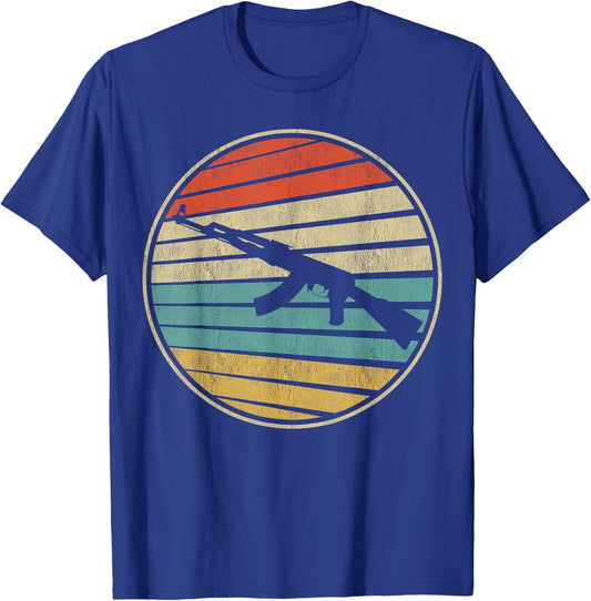 Gun Lover Retro Vintage 70s 80s AK-47 Assault Rifle Art Fun T-Shirt - T-Shirt | Royal