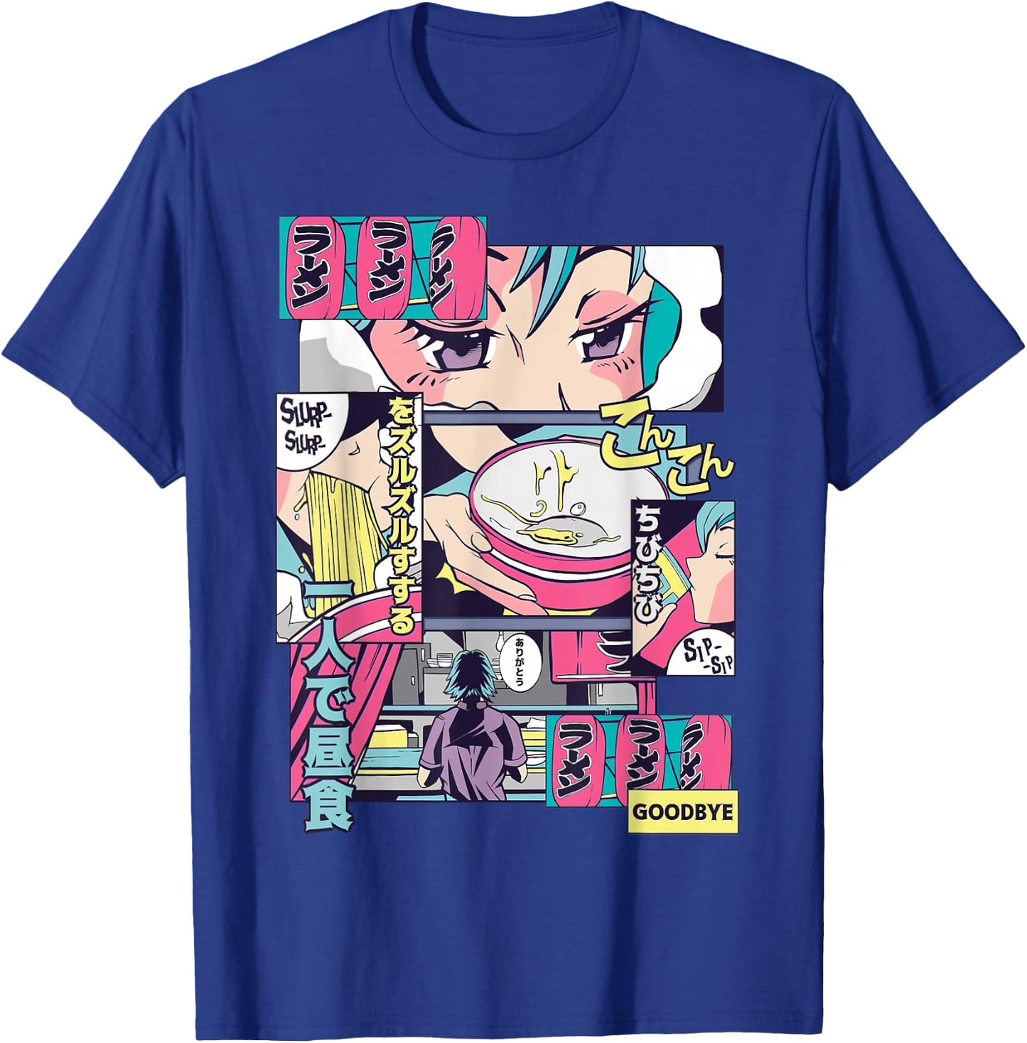 90s Japanese Vintage Kawaii Ramen Anime Manga Girl T-Shirt - T-Shirt | Royal