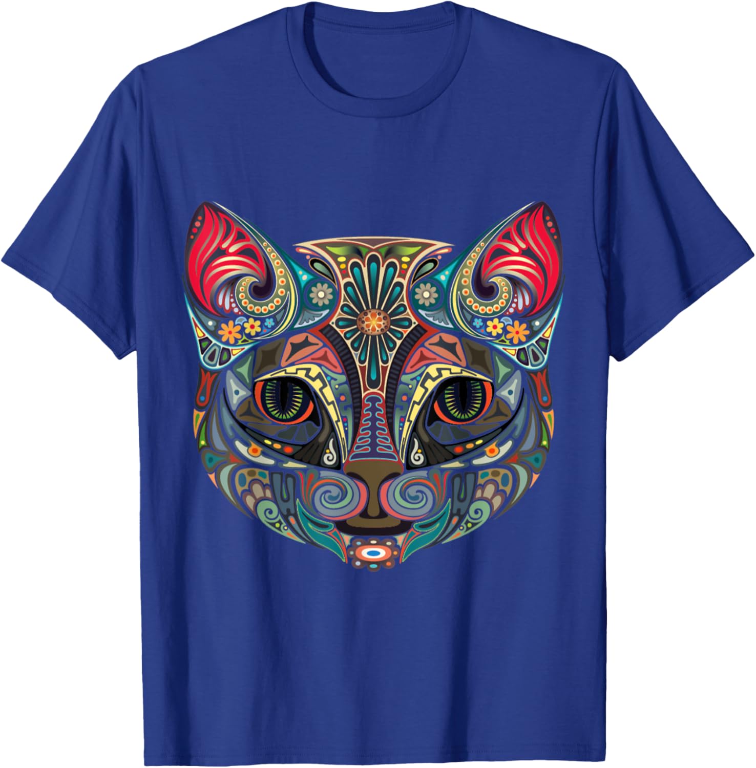 Sugar Skull Cat Day Of The Dead Cat Halloween Cinco De Mayo Men Women Kids T-Shirt - T-Shirt | Royal