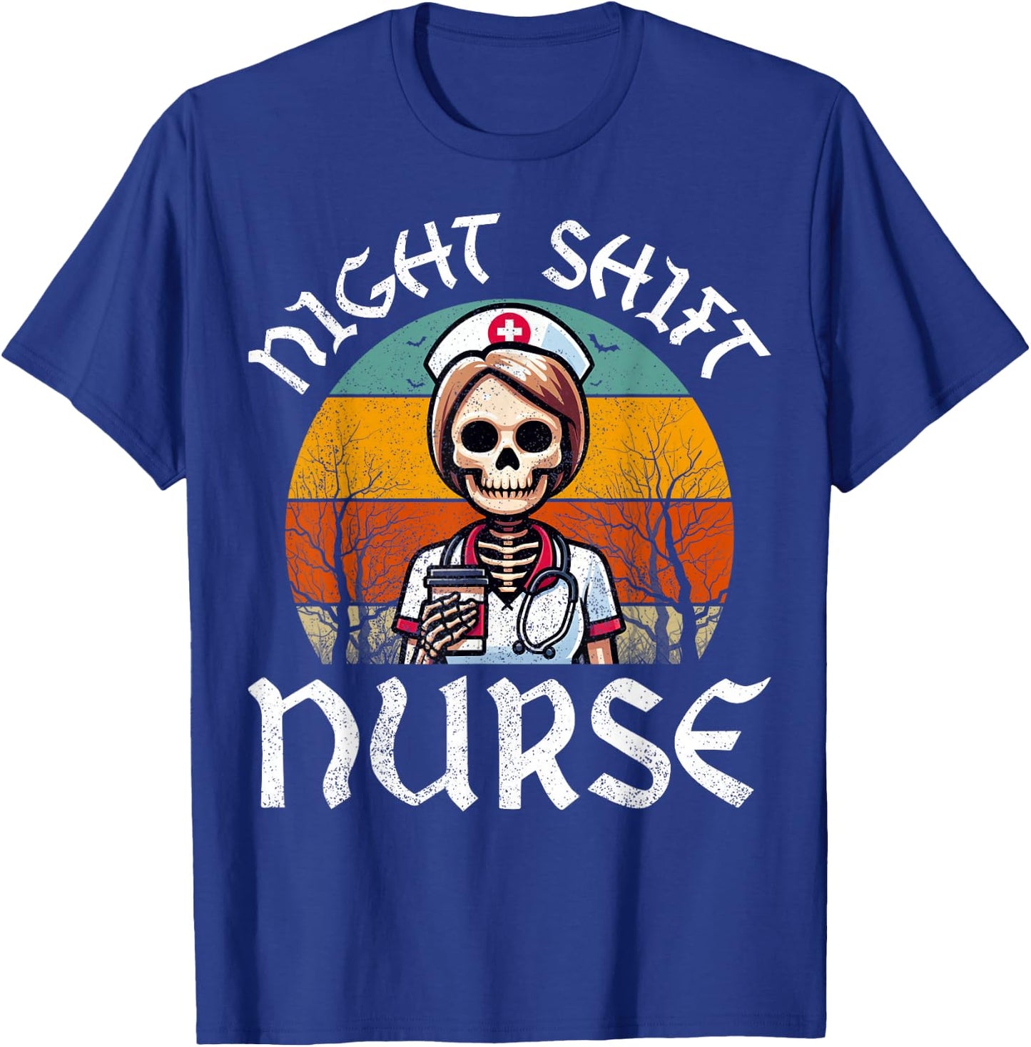 Retro Night Shift Nurse Skeleton Nursing EMT RN Nurses Women T-Shirt - T-Shirt | Royal