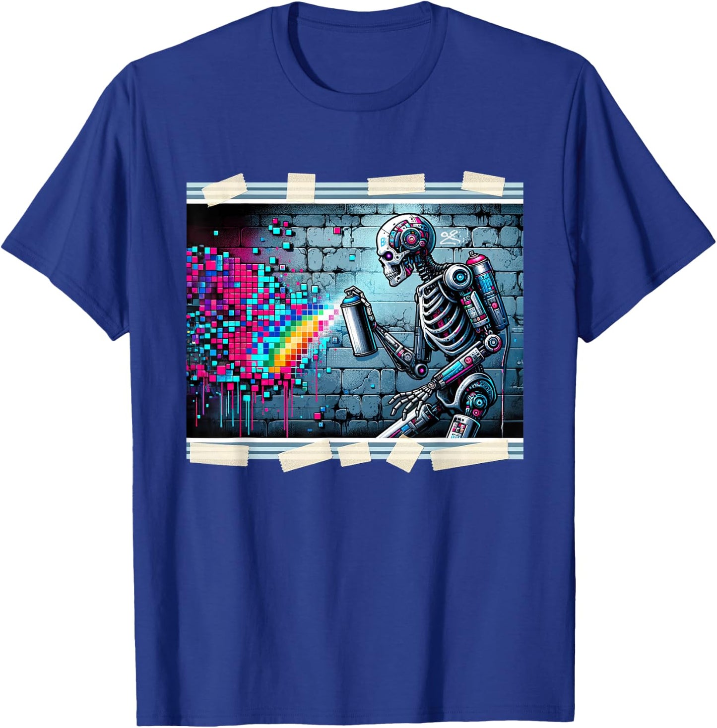 Cyberpunk Graffiti Robotic Skeleton Artist Cyborg Streetwear T-Shirt - T-Shirt | Royal