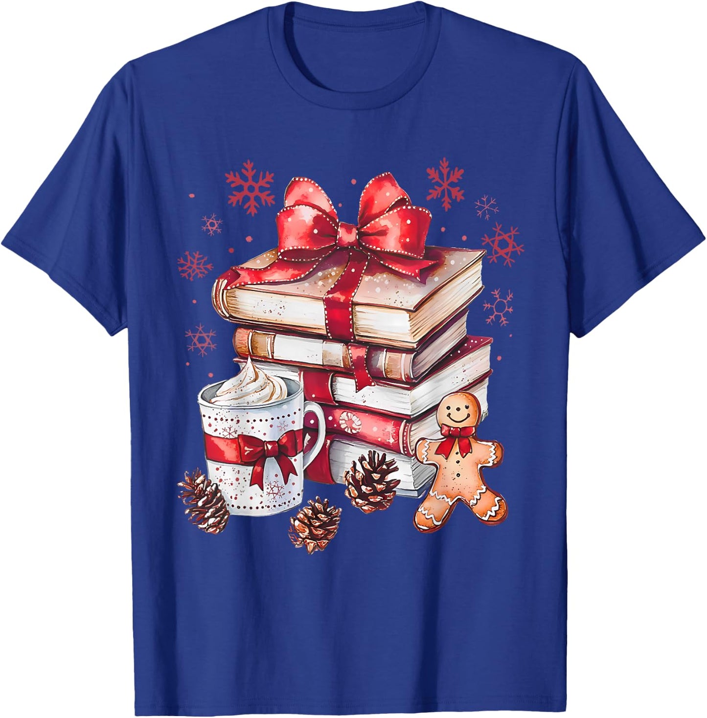 Girly Coquette Gingerbread Books and Hot Cocoa Cozy Season T-Shirt - T-Shirt | Royal