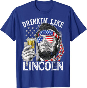 Drinking Like Lincoln 4th of July Men Abraham Merica Flag T-Shirt - T-Shirt | Royal