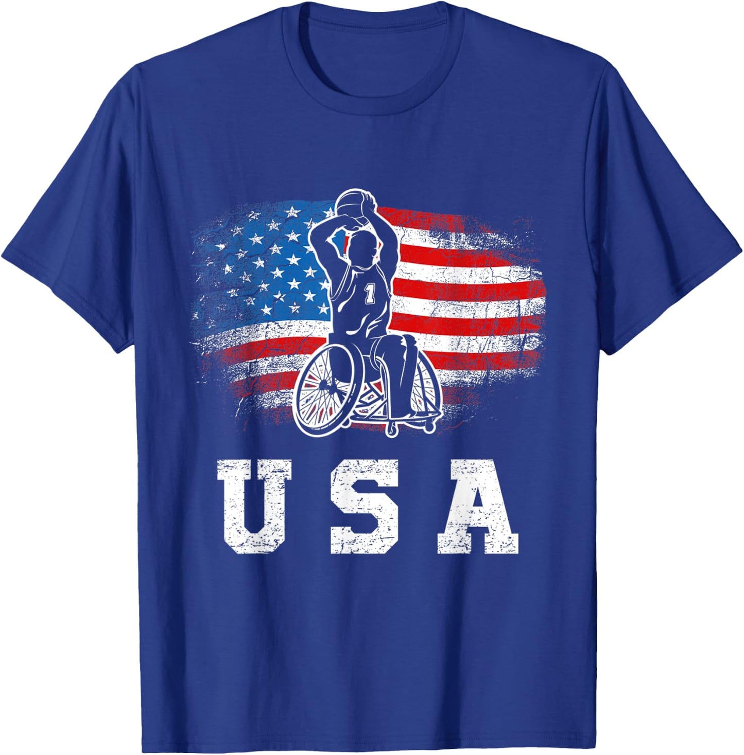 Wheelchair Basketball,Disability Sports Handicap Usa Flag T-Shirt - T-Shirt | Royal