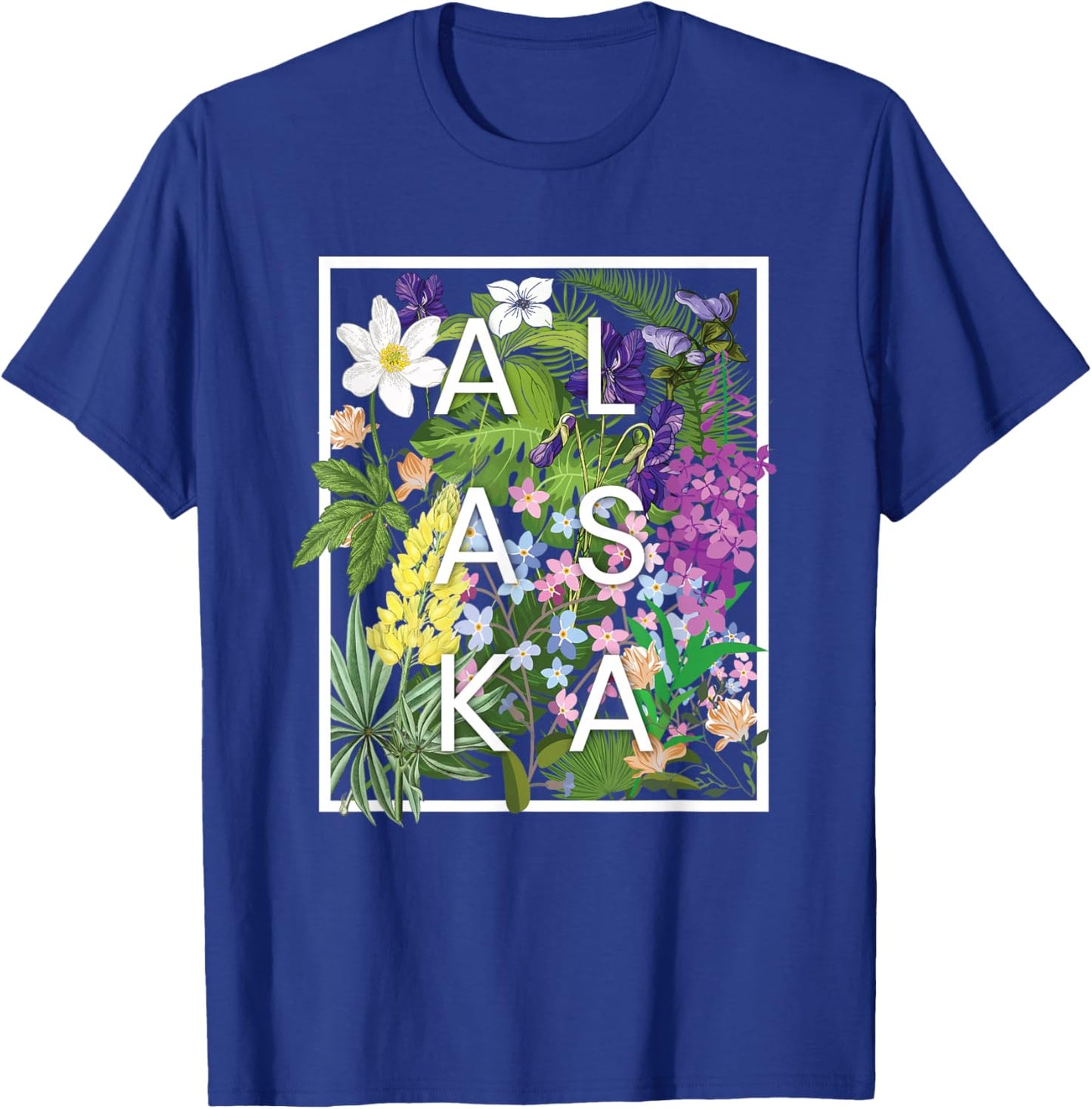 Flowers of Alaska Word Art - Alaskan Pride T-Shirt - T-Shirt | Royal